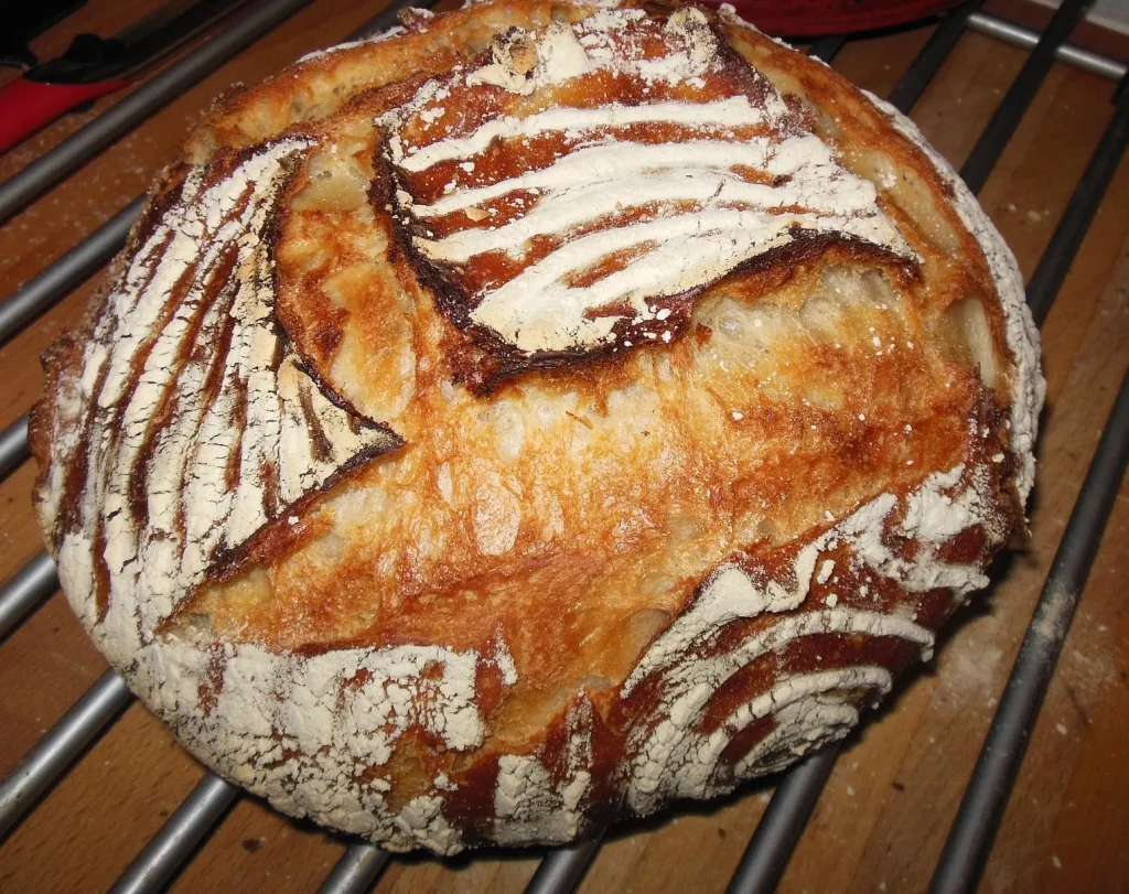 Sourdough loaf loaf bread made by cane banneton proofing basket