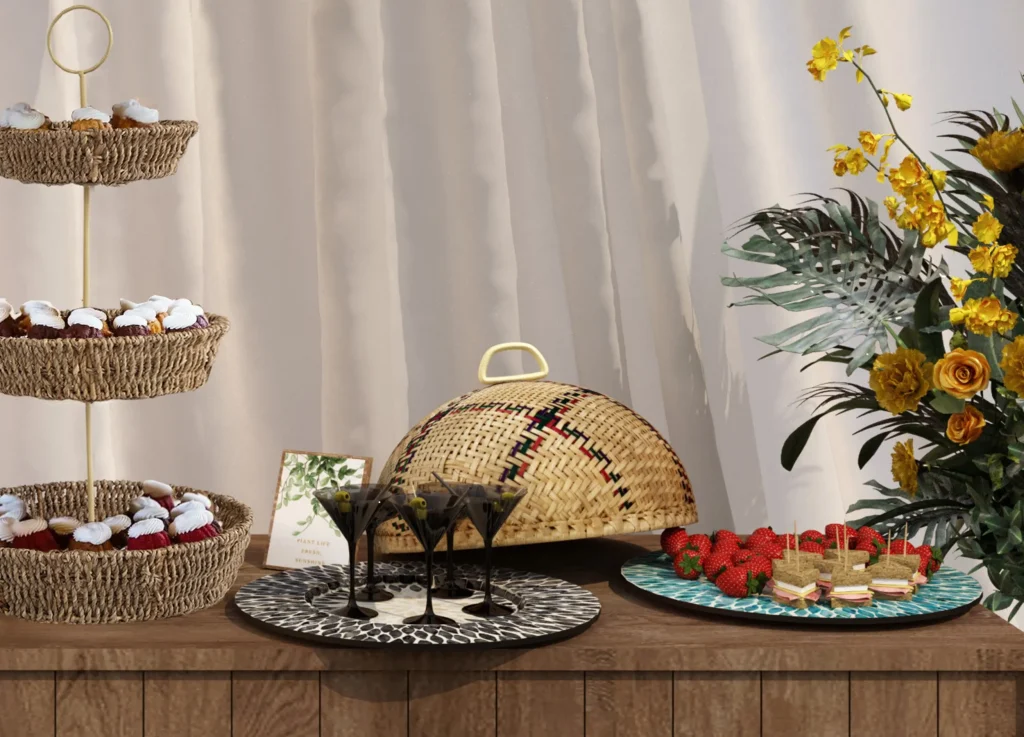 rustic tiered baskets for wedding table decor