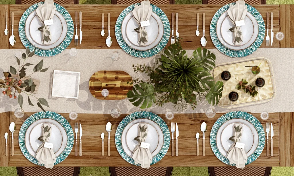 wedding table decor with wooden charger plates