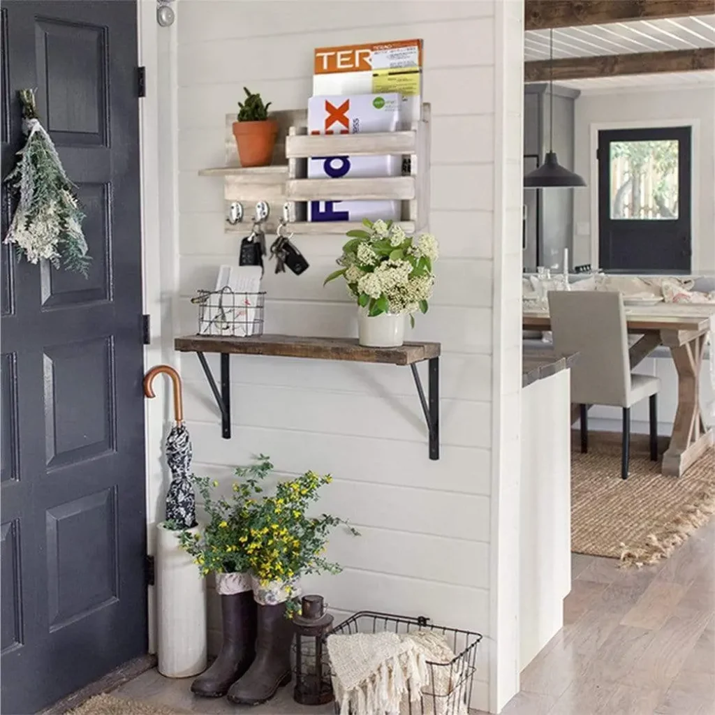 rustic hanging shelves for hallway wall decor